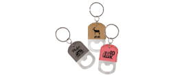 GFT54 - LEATHERETTE BOTTLE OPENER KEYCHAIN<BR>AVAILABLE IN 9 COLORS
