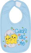 Chicks Dig Me Easter Bib
Rabbit Skins Super soft 100% combed ringspun jersey cotton.  Sewn with 100% cotton thread.  Includes reinforced hook & loop closure.  EasyTear label.