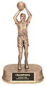 GOLD RESIN STATUE<BR>  FEMALE BASKETBALL PLAYER 9 1/4"<BR>WITH ENGRAVABLE PLATE