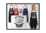 APRON 7.5 OX   55/45 COTTON/POLY  AVAILABLE IN RED BLACK BLUE WHITE
FOOD AND BEVERAGE BAR B QUE 
LONG IMPRINT VINYL
