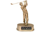 JDS43 - GOLD RESIN STATUE<BR>  MALE GOLF PLAYER 8 3/4"<BR>WITH ENGRAVABLE PLATE