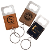 LEATHERETTE BOTTLE OPENER KEYCHAIN<BR>AVAILABLE IN 9 COLORS