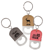 LEATHERETTE BOTTLE OPENER KEYCHAIN<BR>AVAILABLE IN 9 COLORS