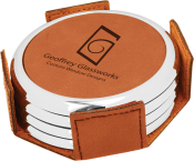 GFT343<BR>4 COASTER SET<BR>LEATHERETTE