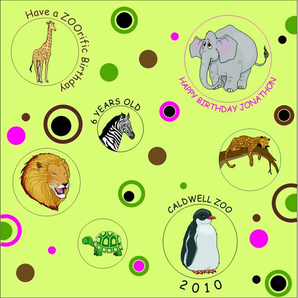 12"x12" CUSTOM SCRAPBOOK PAPER ZOO ANIMALS WITH CUSTOM COLOR & 3 LINES