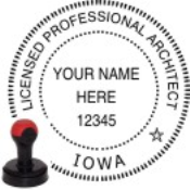 IOWA ARCHITECTURAL SEAL<BR>HANDLE STYLE STAMP <BR> 1 3/4" ROUND