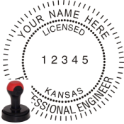 KANSAS ENGINEER SEAL<BR>HANDLE STYLE STAMP <BR> 1 5/8" ROUND