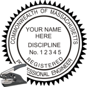 MASSACHUSETTS ENGINEER SEAL<BR>EMBOSSER SEAL <BR> 1 1/2" ROUND