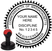 MASSACHUSETTS ENGINEER SEAL<BR>SELF INKING STYLE STAMP<BR>1 1/2" ROUND