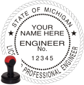 MICHIGAN ENGINEER SEAL<BR>HANDLE STYLE STAMP 