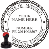 MISSOURI ENGINEER SEAL <BR> HANDLE STYLE STAMP <BR> 1 3/4" ROUND