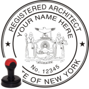 NEW YORK ARCHITECTURAL SEAL <BR> HANDLE STYLE STAMP  <BR> 1 3/4" ROUND
