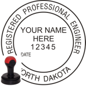 NORTH DAKOTA ENGINEER SEAL <BR> HANDLE STYLE STAMP <BR> 1 3/4" ROUND