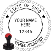 OHIO ARCHITECTURAL SEAL<BR>HANDLE STYLE STAMP<BR>2"