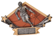 DSR52<BR>DIMAOND STAR RESIN FIGURE<BR>MALE BASKETBALL 5 3/4" X 8 1/2"<BR>WITH ENGRAVABLE PLATE