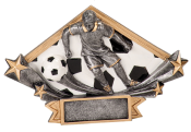 DSR55<BR>DIMAOND STAR RESIN FIGURE<BR>MALE SOCCER 5 3/4" X 8 1/2"<BR>WITH ENGRAVABLE PLATE