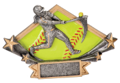 DSR17<BR>DIAMOND STAR RESIN FIGURE<BR>SOFTBALL 4 1/4" X 6 1/4"<BR>WITH ENGRAVABLE PLATE