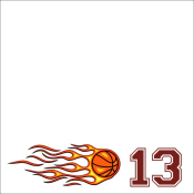 FLAMING BASKETBALL<BR>12" x 12" PAPER<BR>WITH CUSTOM NUMBERS