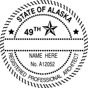 OFFICIAL ALASKA ARCHITECTURAL SEAL AVAILABLE IN STAMP, EMBOSSER AND DIGITAL.