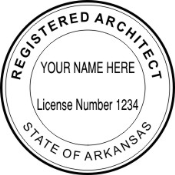 OFFICIAL ARKANSAS ARCHITECTURAL SEAL AVAILABLE IN STAMP, EMBOSSER AND DIGITAL.