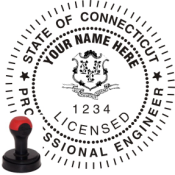 CONNECTICUT ENGINEER SEAL<BR>HANDLE STYLE STAMP <BR> 1 1/2" ROUND