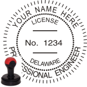 DELAWARE ENGINEER SEAL<BR>HANDLE STYLE STAMP <BR> 1 1/2" ROUND