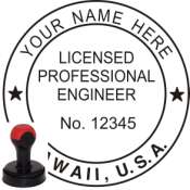 HAWAII ENGINEER SEAL<BR>HANDLE STYLE STAMP <BR> 1 1/2" ROUND