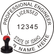 IDAHO ENGINEER SEAL<BR>HANDLE STYLE STAMP <BR> 1 9/16" ROUND